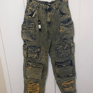 Fashion Nova Distressed Cargo Jeans